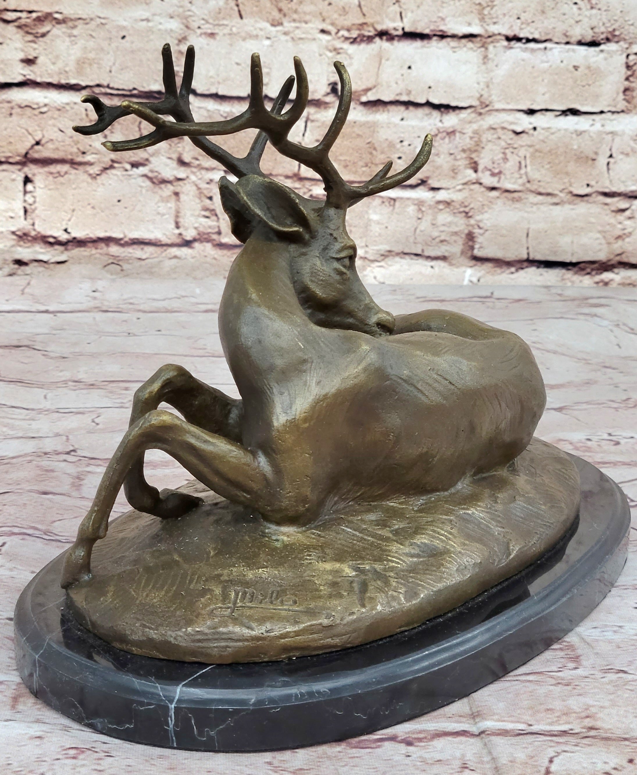 Trophy Bronze Antelope Buck Sculpture Marble Base Hotcast