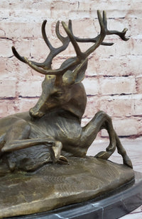 Trophy Bronze Antelope Buck Sculpture Marble Base Hotcast