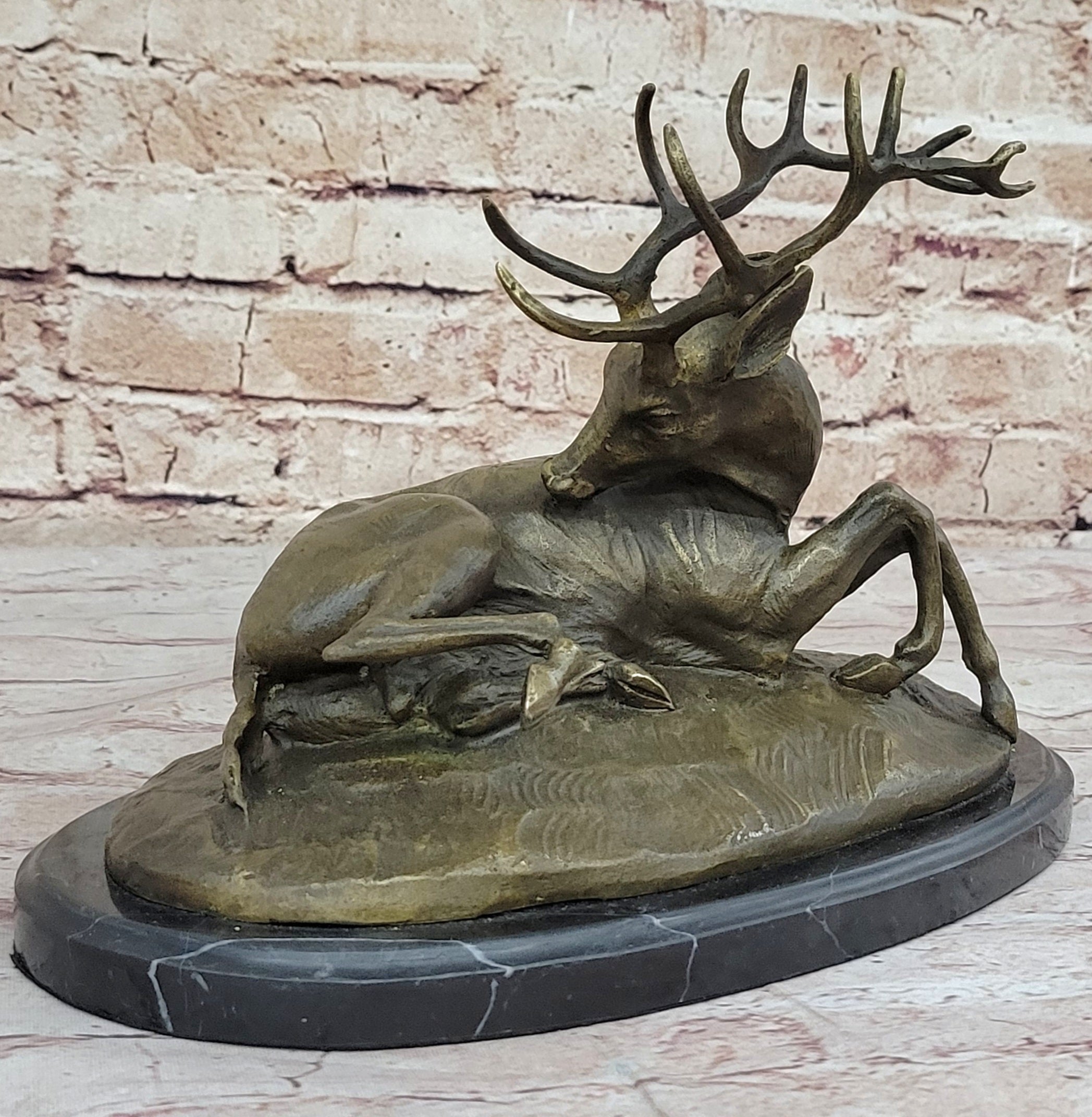 Trophy Bronze Antelope Buck Sculpture Marble Base Hotcast
