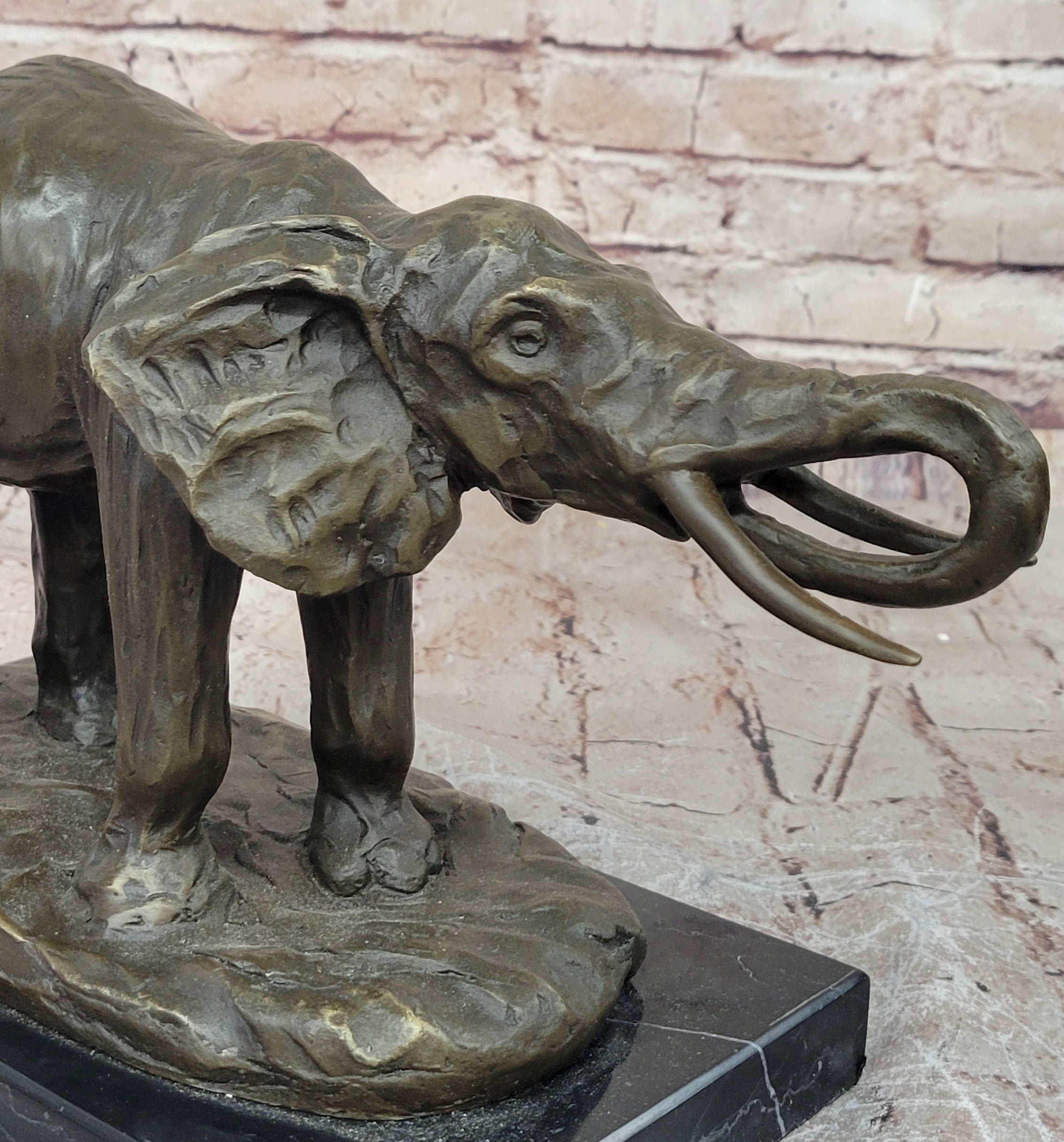 Milo Elephant Bronze Sculpture on Marble Base