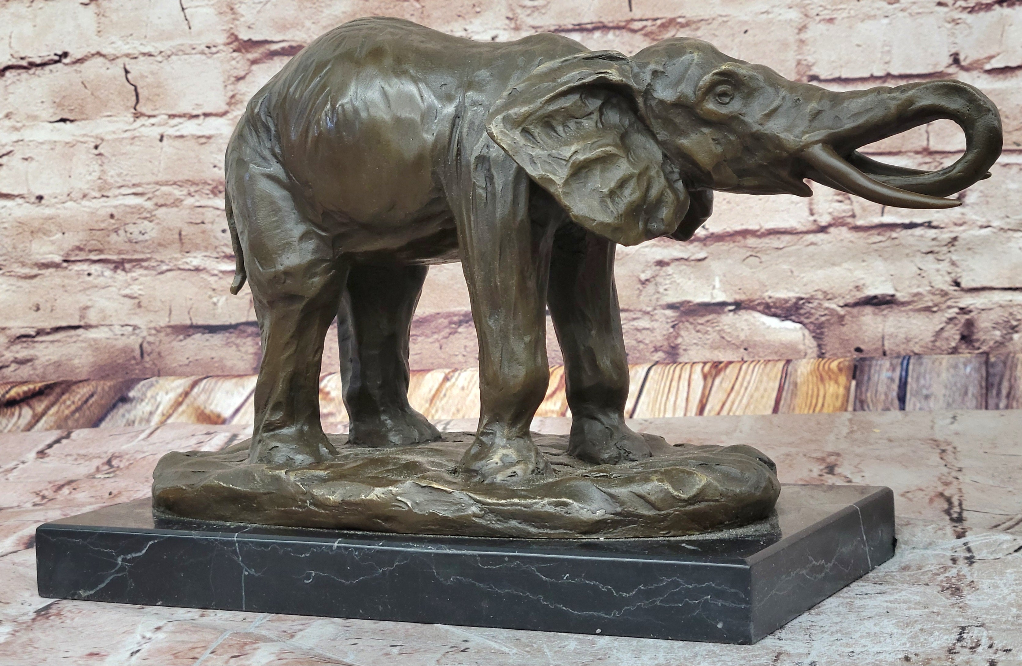 Milo Elephant Bronze Sculpture on Marble Base