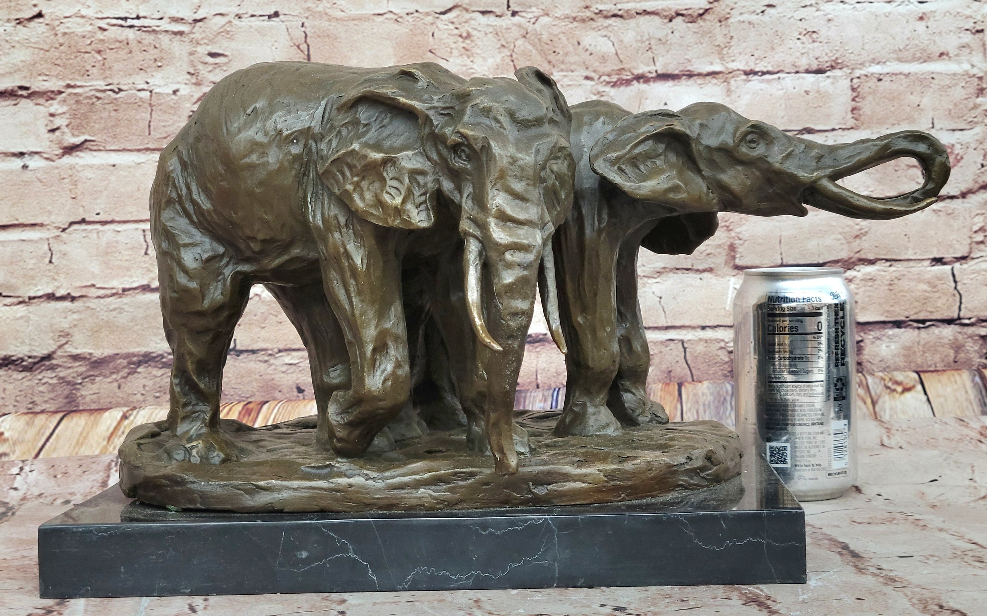 Bronze Elephant Pair Sculpture by Milo on Marble Base