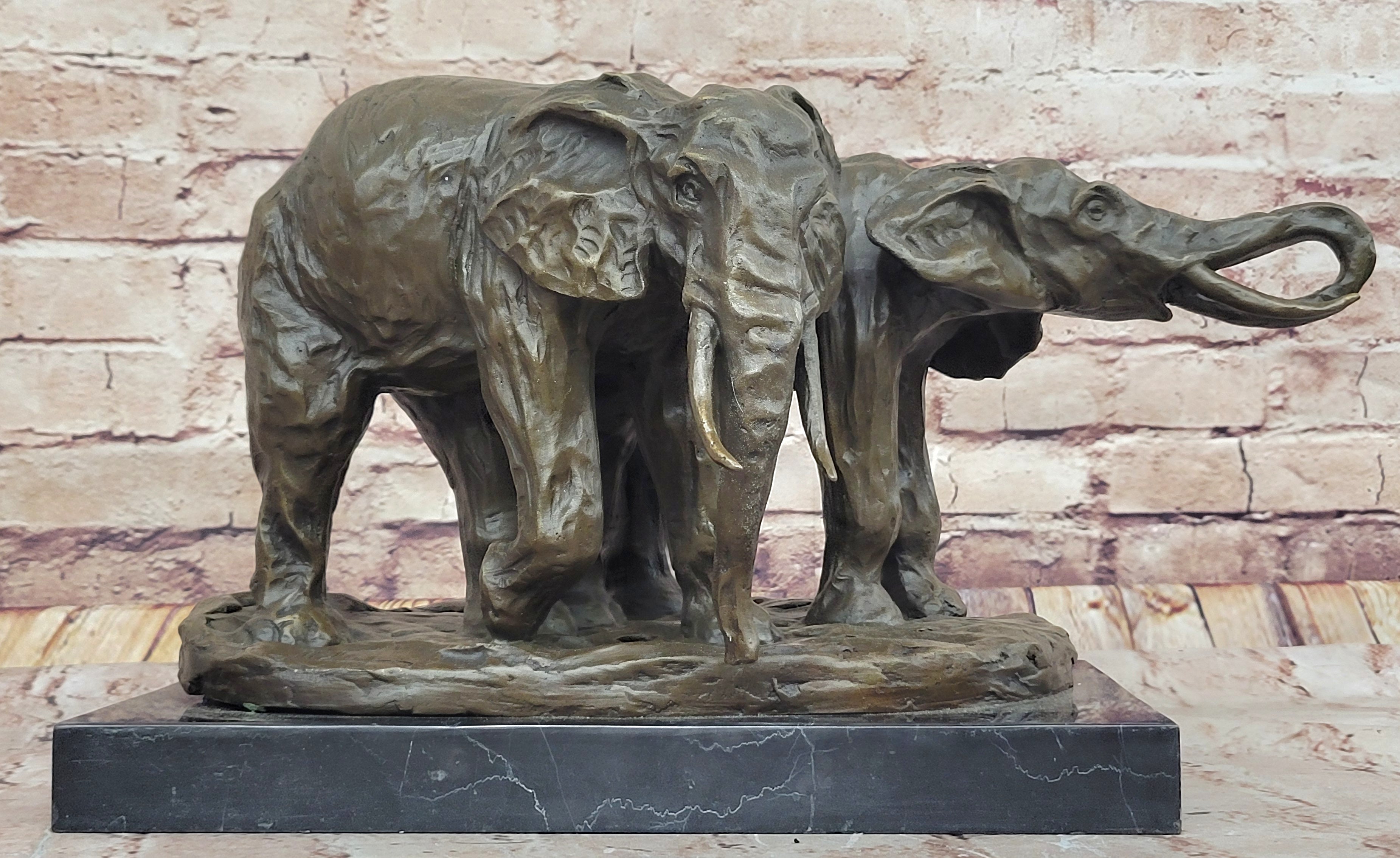 Bronze Elephant Pair Sculpture by Milo on Marble Base
