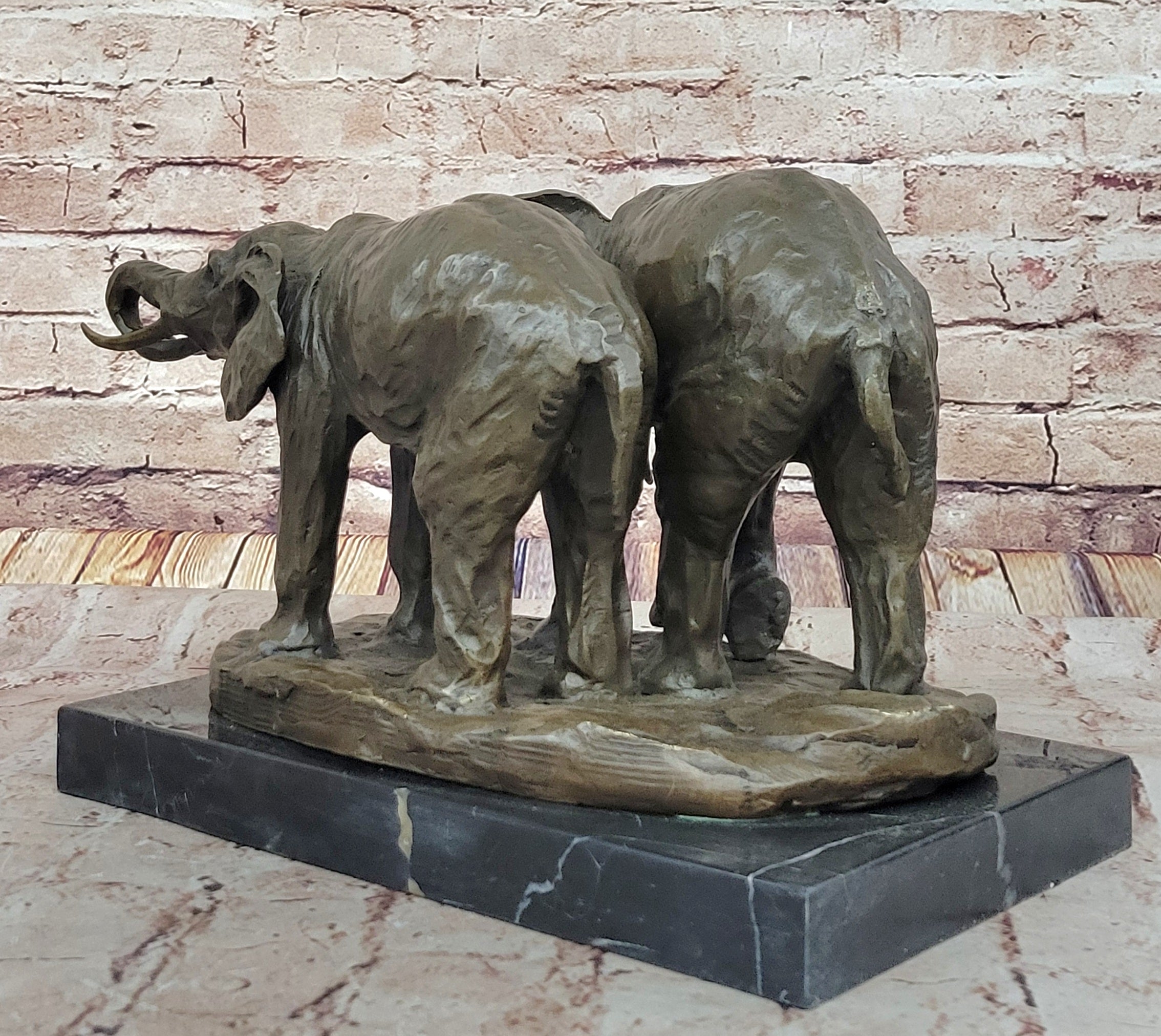 Bronze Elephant Pair Sculpture by Milo on Marble Base