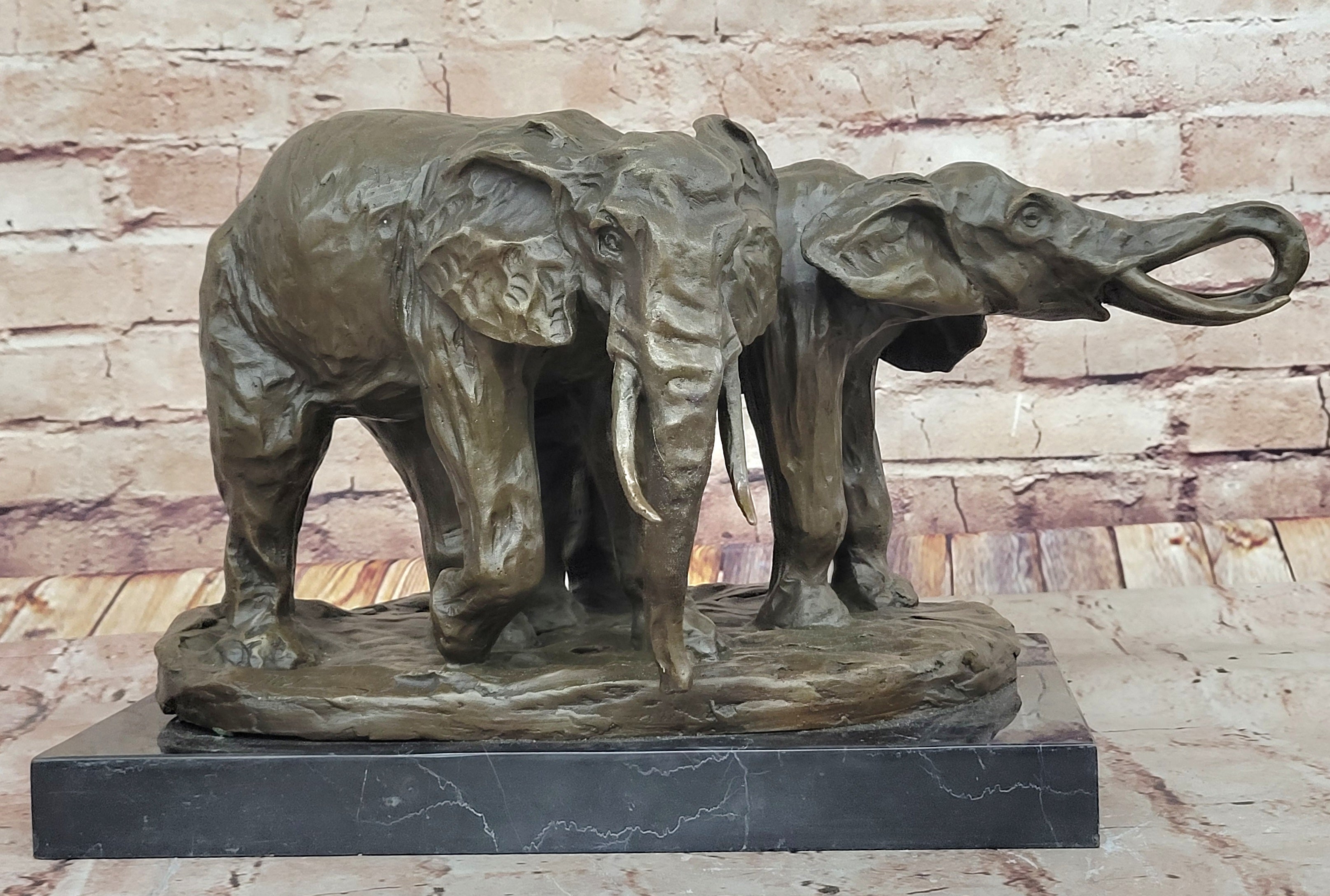 Bronze Elephant Pair Sculpture by Milo on Marble Base