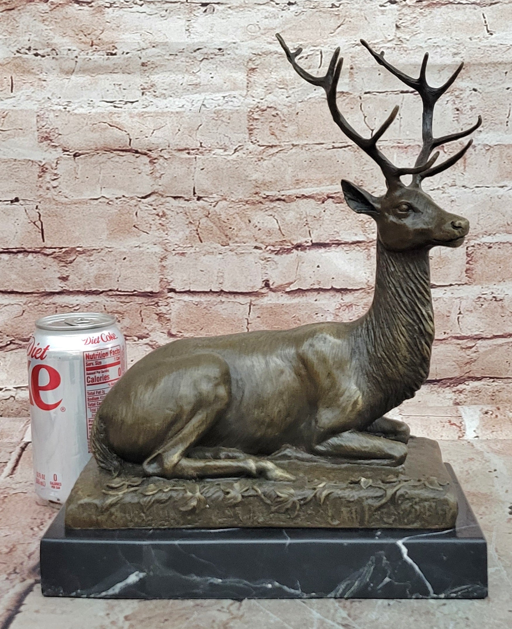 Sculpture Forest Deer Elk Stag Bronze Animal Statue Sitting by P. Lecourtier Art