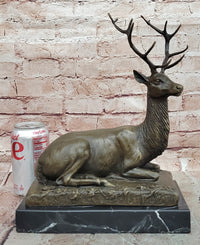 Sculpture Forest Deer Elk Stag Bronze Animal Statue Sitting by P. Lecourtier Art