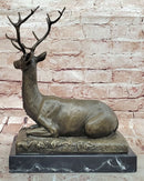 Sculpture Forest Deer Elk Stag Bronze Animal Statue Sitting by P. Lecourtier Art