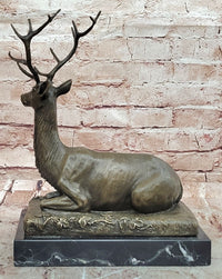 Sculpture Forest Deer Elk Stag Bronze Animal Statue Sitting by P. Lecourtier Art