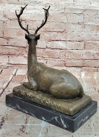 Sculpture Forest Deer Elk Stag Bronze Animal Statue Sitting by P. Lecourtier Art