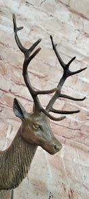 Sculpture Forest Deer Elk Stag Bronze Animal Statue Sitting by P. Lecourtier Art