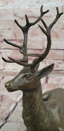 Sculpture Forest Deer Elk Stag Bronze Animal Statue Sitting by P. Lecourtier Art