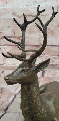 Sculpture Forest Deer Elk Stag Bronze Animal Statue Sitting by P. Lecourtier Art