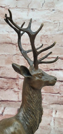 Sculpture Forest Deer Elk Stag Bronze Animal Statue Sitting by P. Lecourtier Art