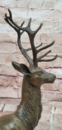 Sculpture Forest Deer Elk Stag Bronze Animal Statue Sitting by P. Lecourtier Art