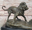 Lion vs. Porcupine Bronze Sculpture on Marble Base