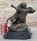 Dueling Cougar Puma Mountain Lions Bronze Sculpture by Gardet