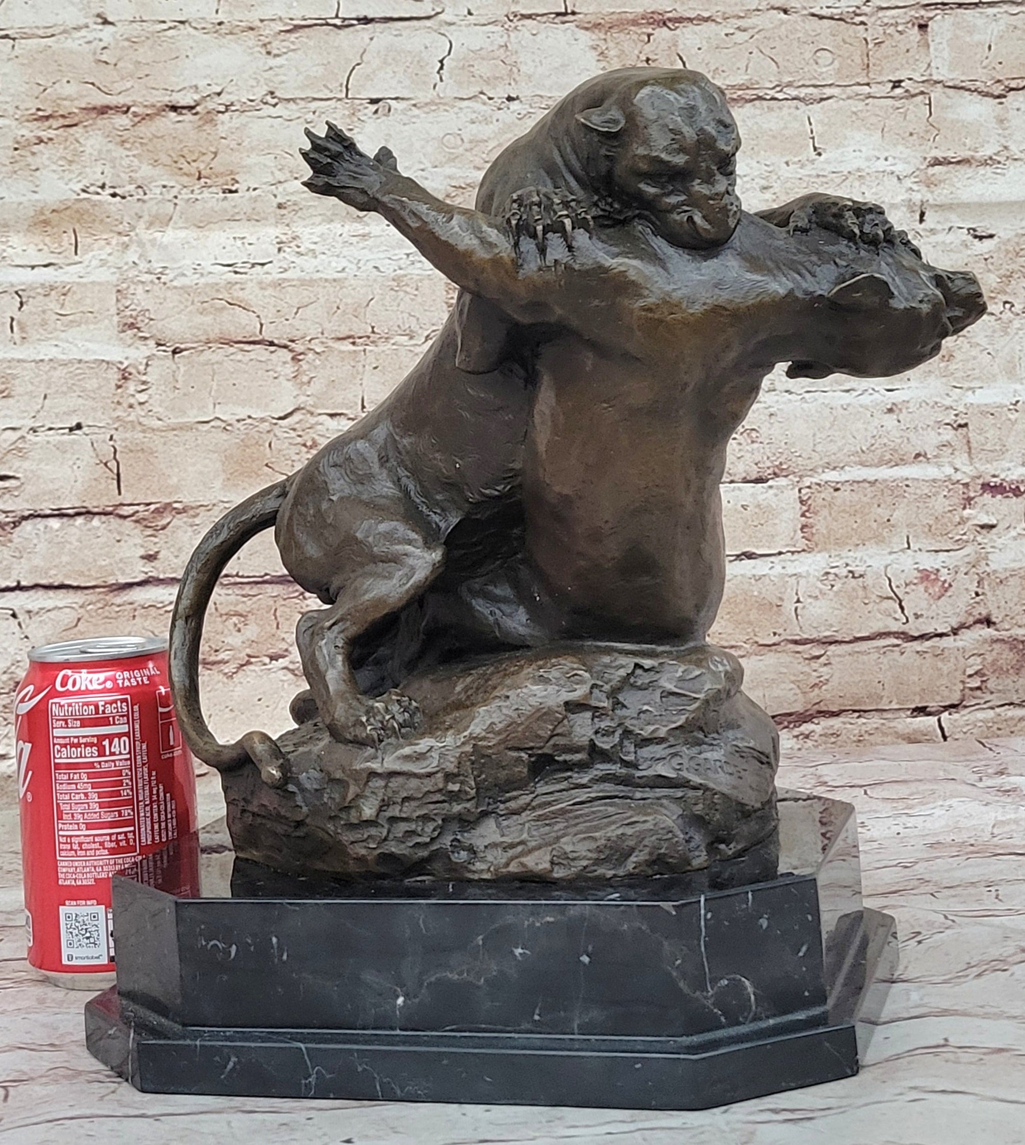 Dueling Cougar Puma Mountain Lions Bronze Sculpture by Gardet