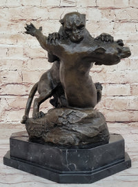 Dueling Cougar Puma Mountain Lions Bronze Sculpture by Gardet