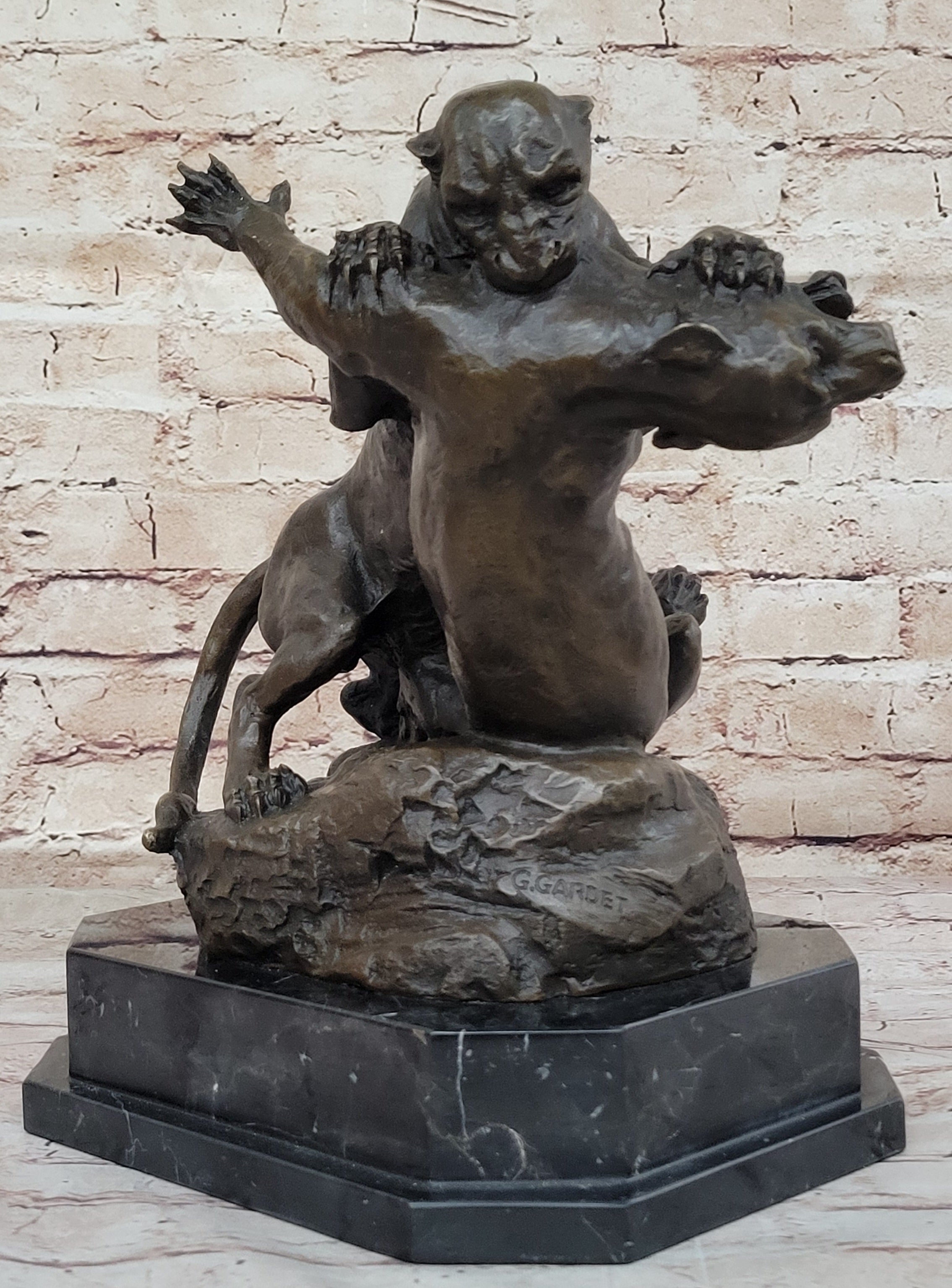 Dueling Cougar Puma Mountain Lions Bronze Sculpture by Gardet