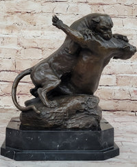 Dueling Cougar Puma Mountain Lions Bronze Sculpture by Gardet