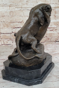Dueling Cougar Puma Mountain Lions Bronze Sculpture by Gardet