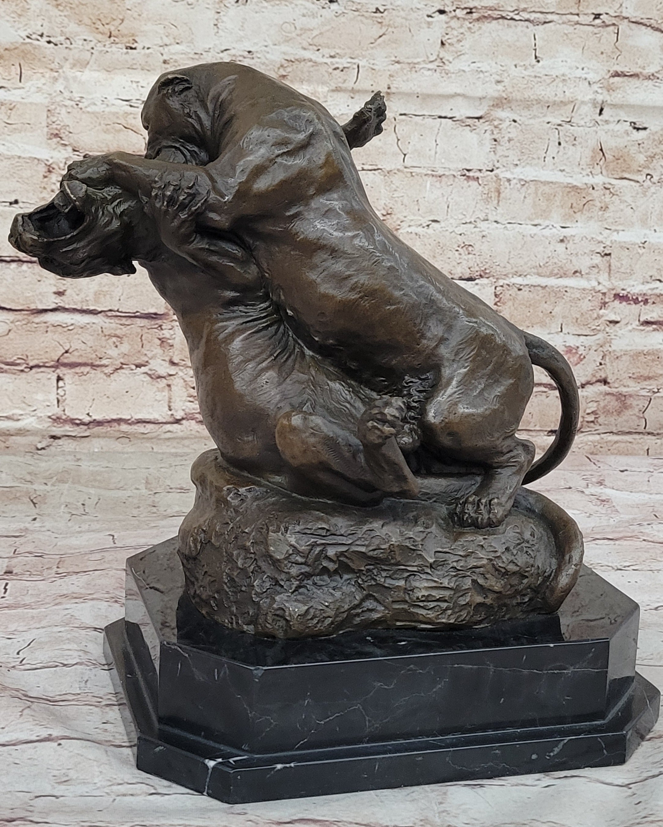Dueling Cougar Puma Mountain Lions Bronze Sculpture by Gardet