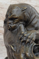Dueling Cougar Puma Mountain Lions Bronze Sculpture by Gardet