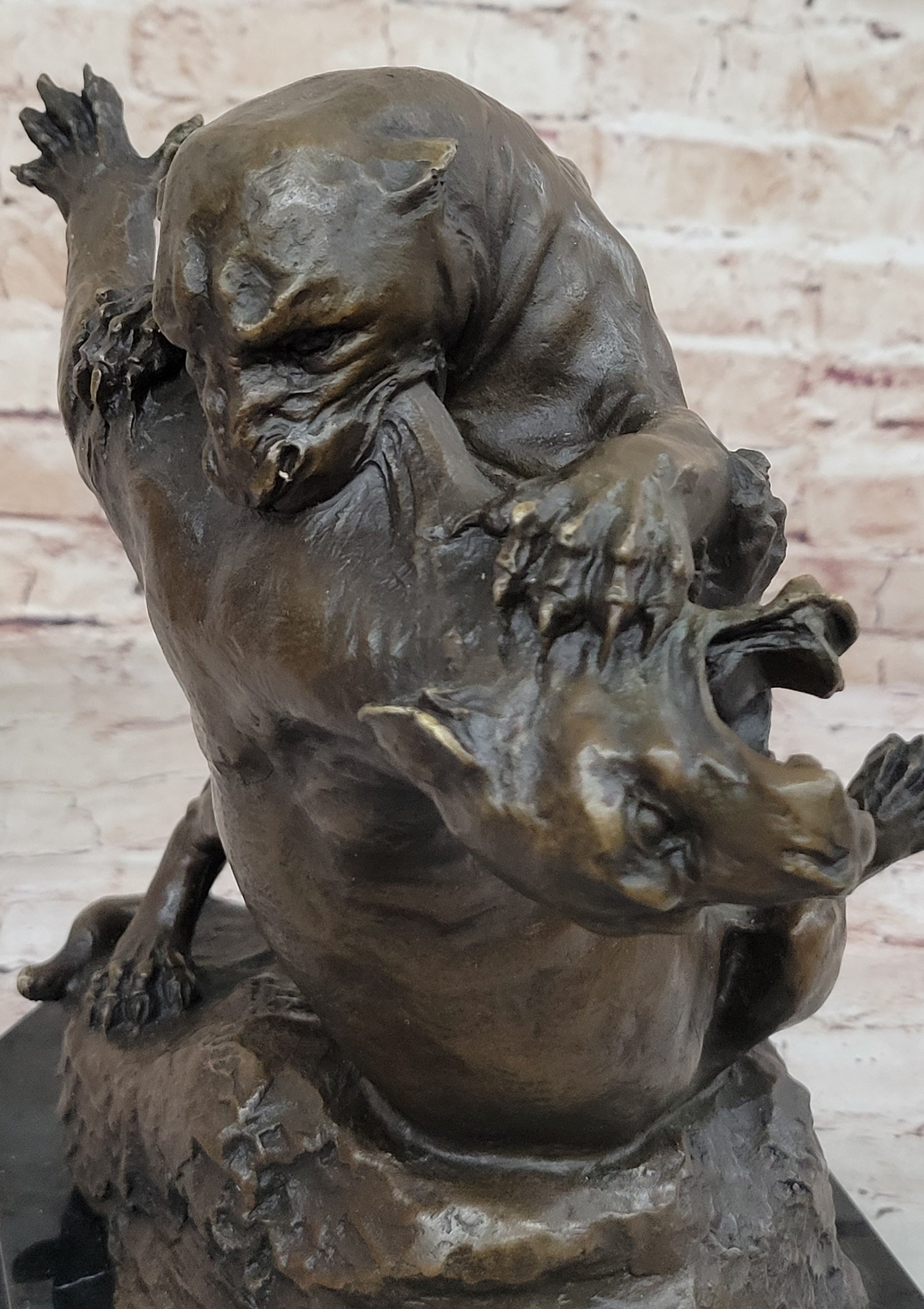 Dueling Cougar Puma Mountain Lions Bronze Sculpture by Gardet
