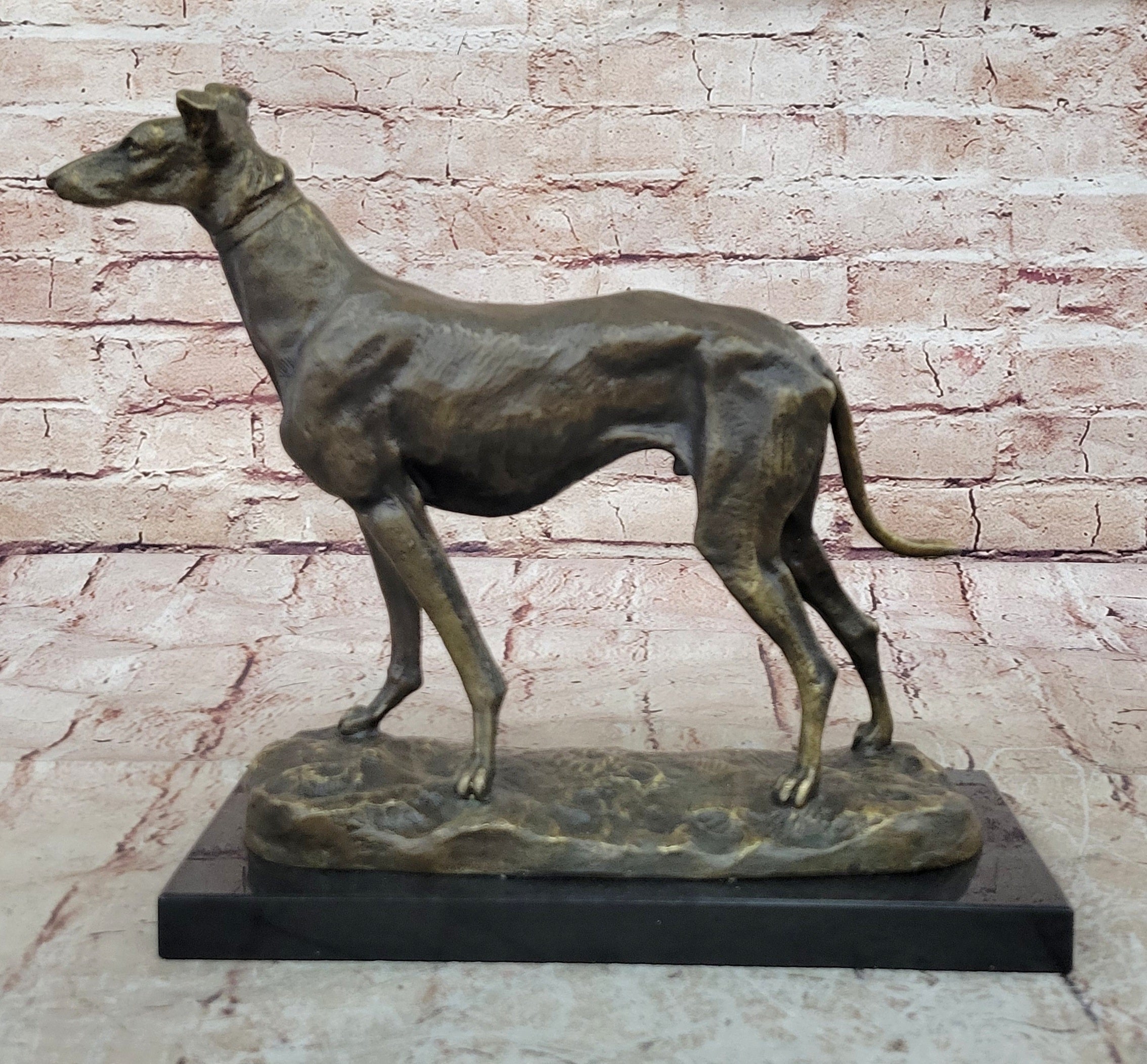 Greyhound Dog Bronze Sculpture on Marble Base by Fremiet