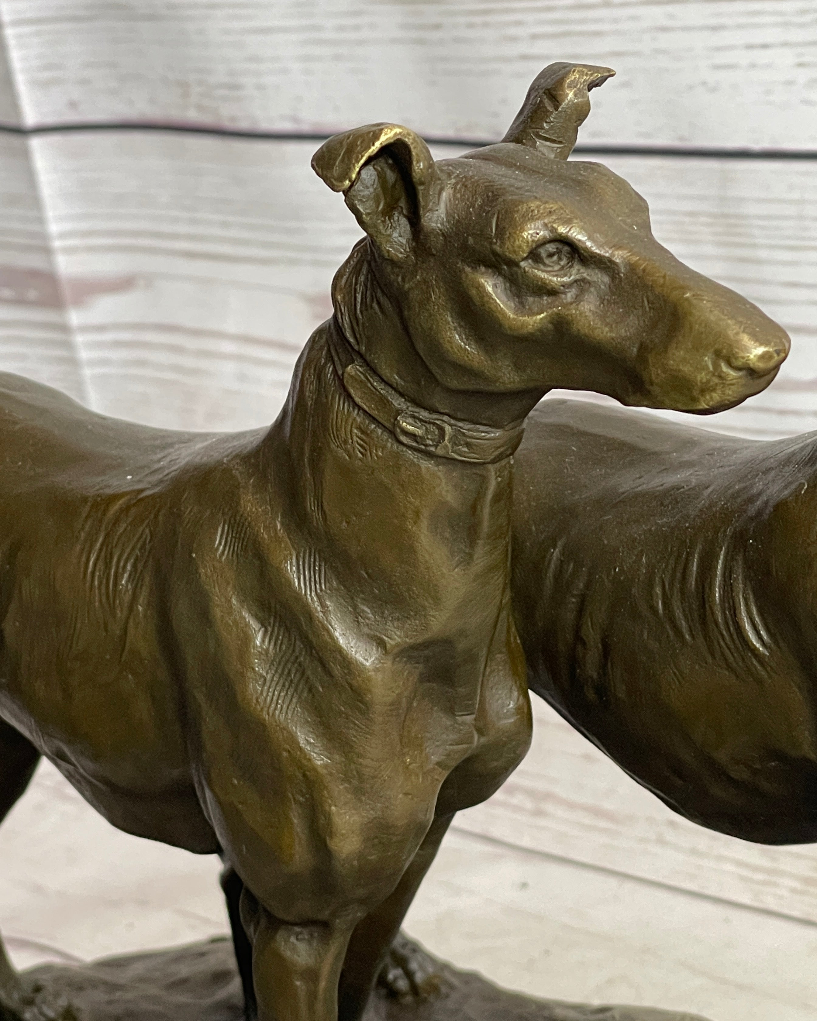 Pair of Greyhounds - Two Slender Racing Dogs Handmade Bronze Sculpture by Fremiet