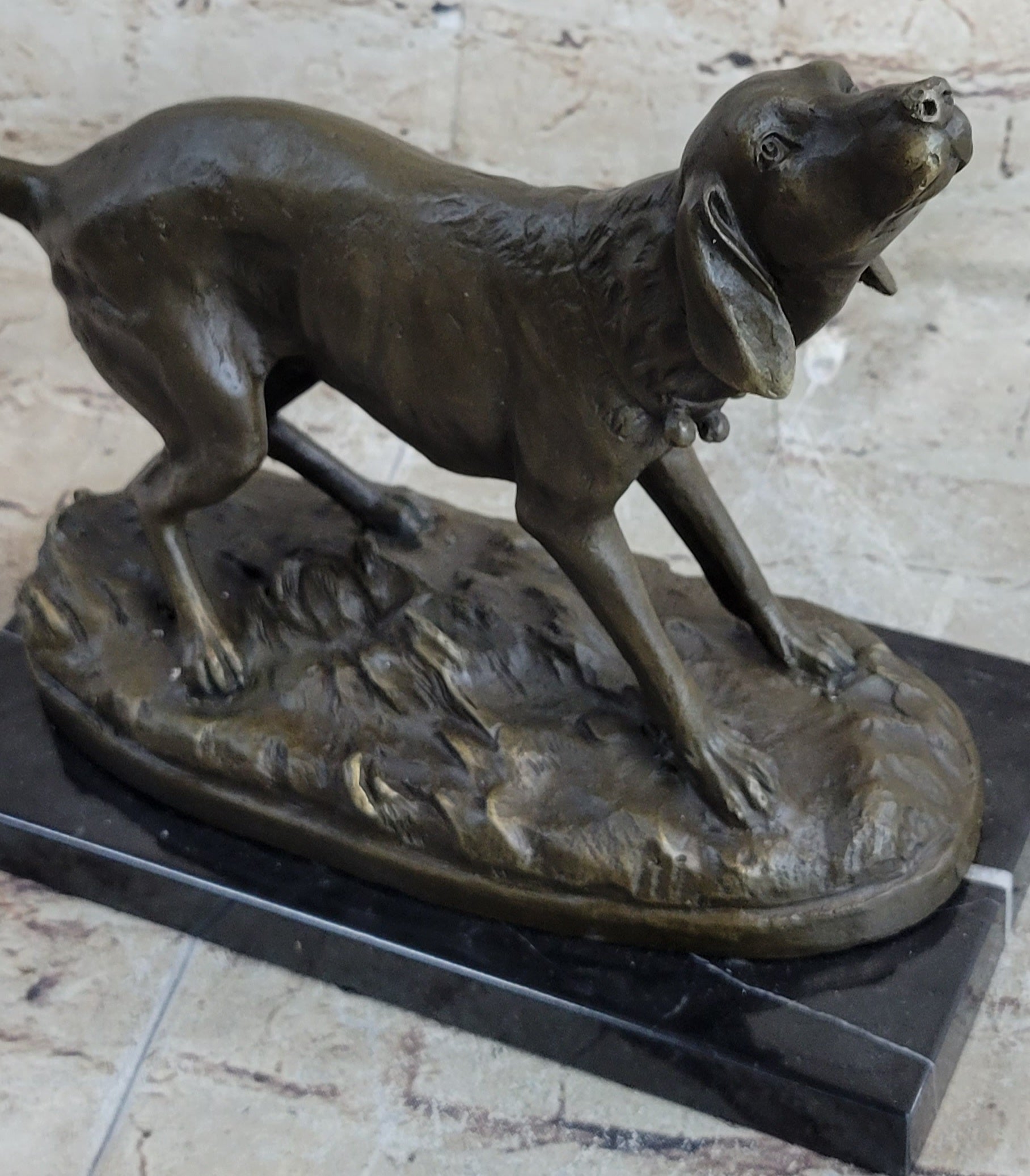 Hunting Dog Wolfhound Bronze Marble Bookend Sculpture
