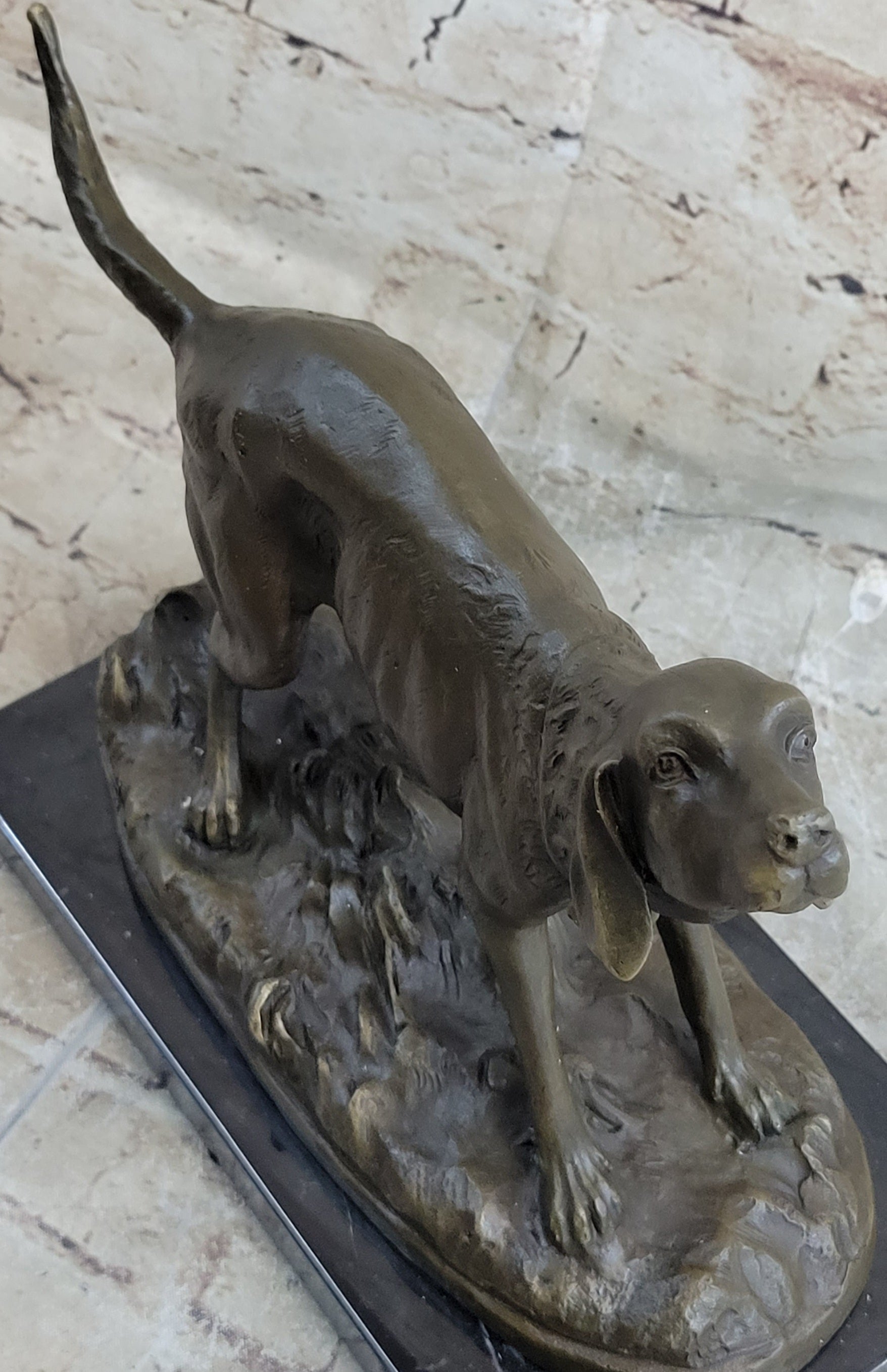 Hunting Dog Wolfhound Bronze Marble Bookend Sculpture