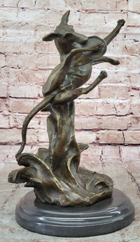 Puppy Dog Catching Frisbee Bronze Sculpture by Milo