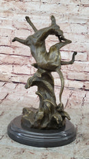 Puppy Dog Catching Frisbee Bronze Sculpture by Milo
