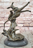Puppy Dog Catching Frisbee Bronze Sculpture by Milo