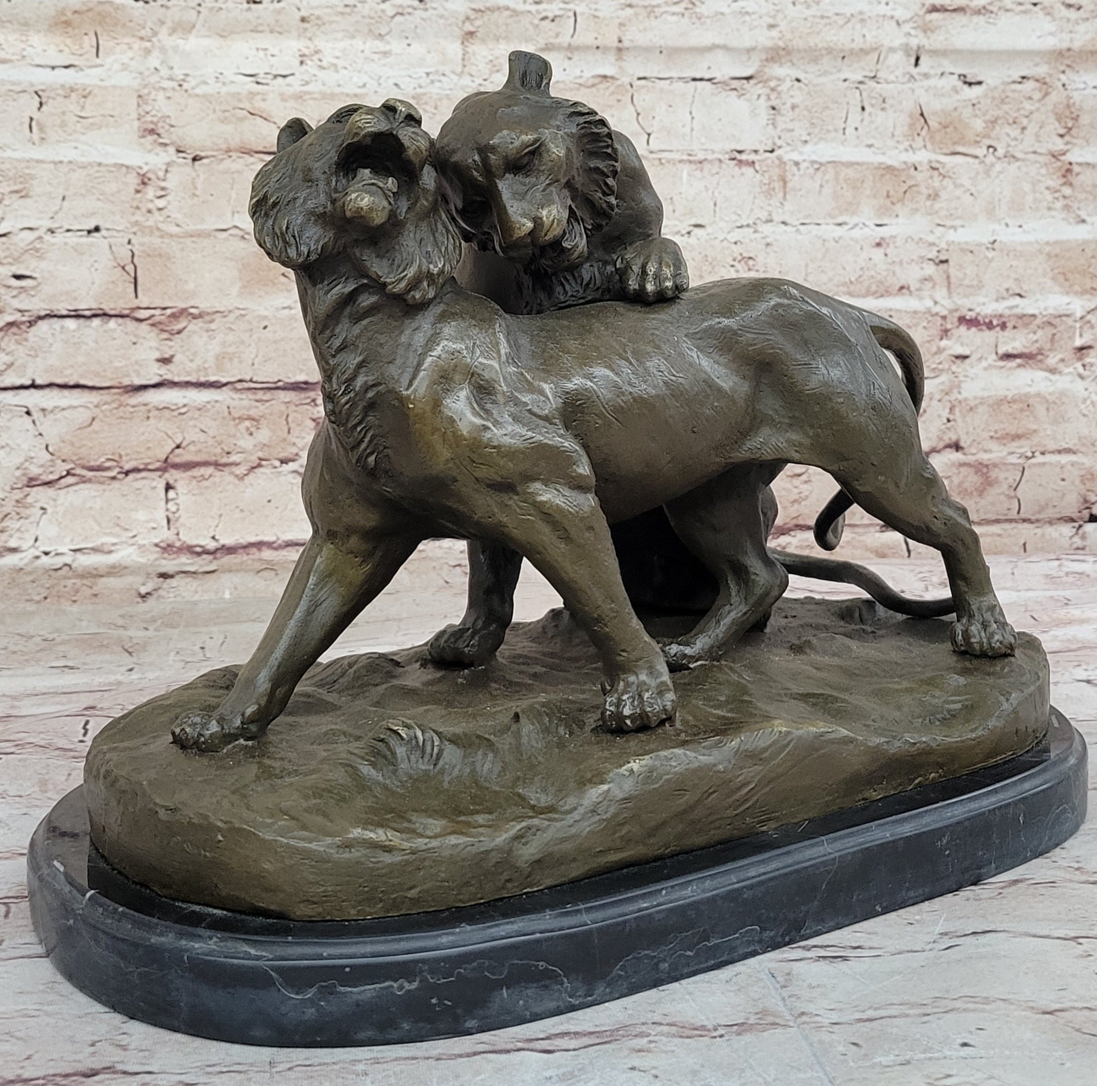 Charles Valton - Preludes to Love - Bronze Two Tigers on Marble