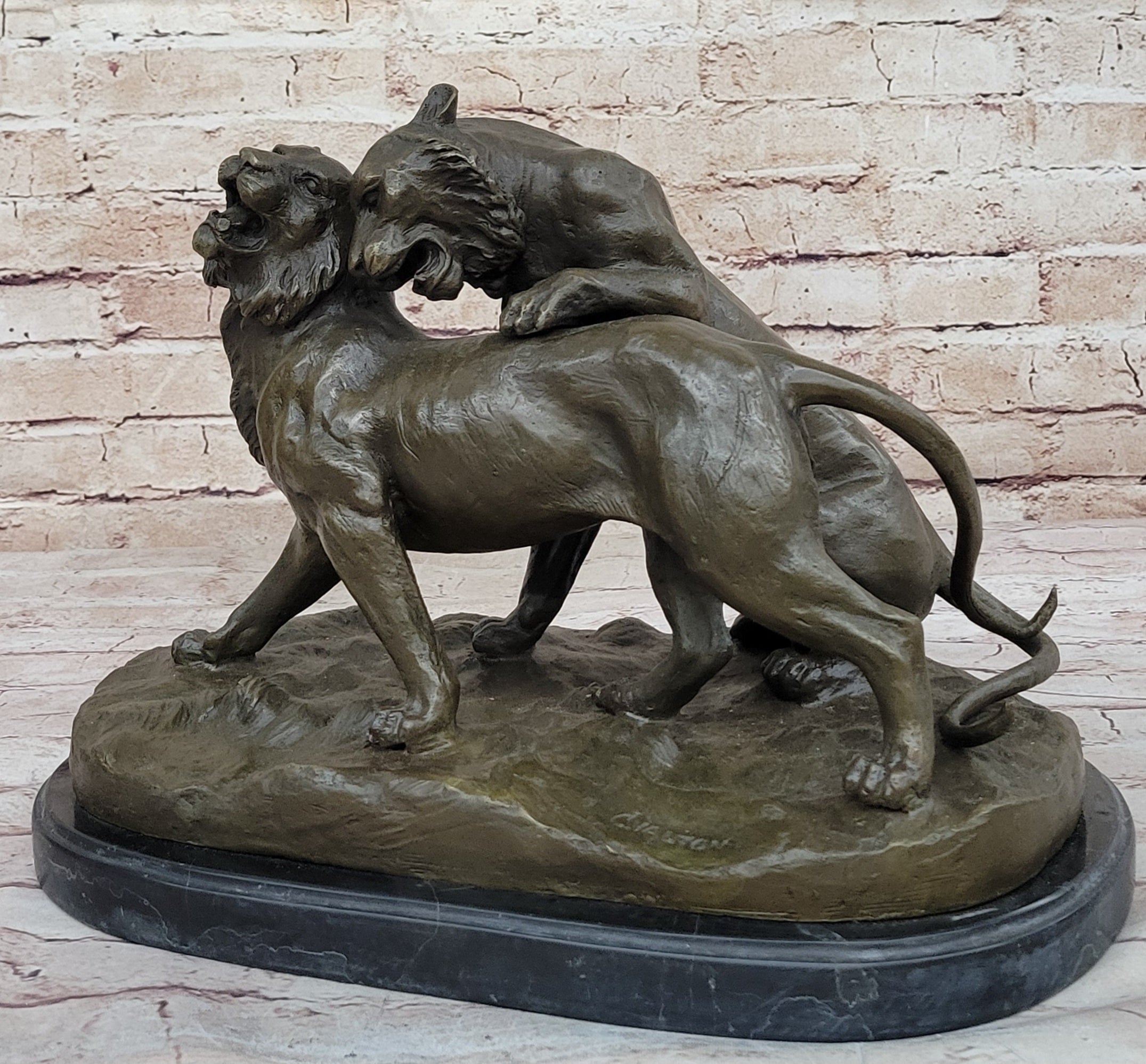 Charles Valton - Preludes to Love - Bronze Two Tigers on Marble