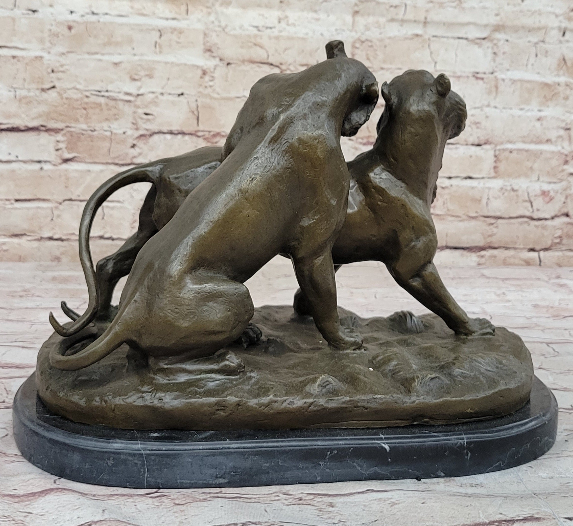 Charles Valton - Preludes to Love - Bronze Two Tigers on Marble