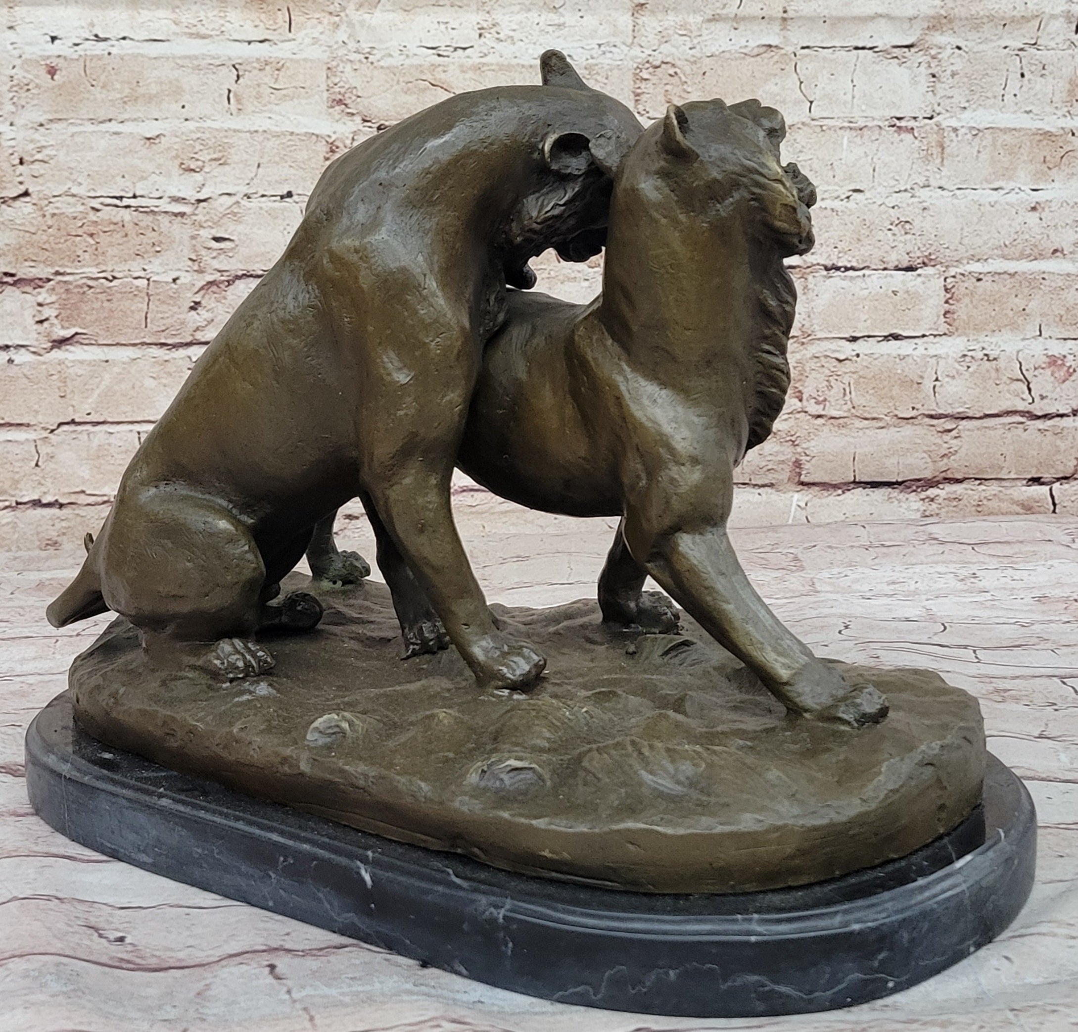 Charles Valton - Preludes to Love - Bronze Two Tigers on Marble