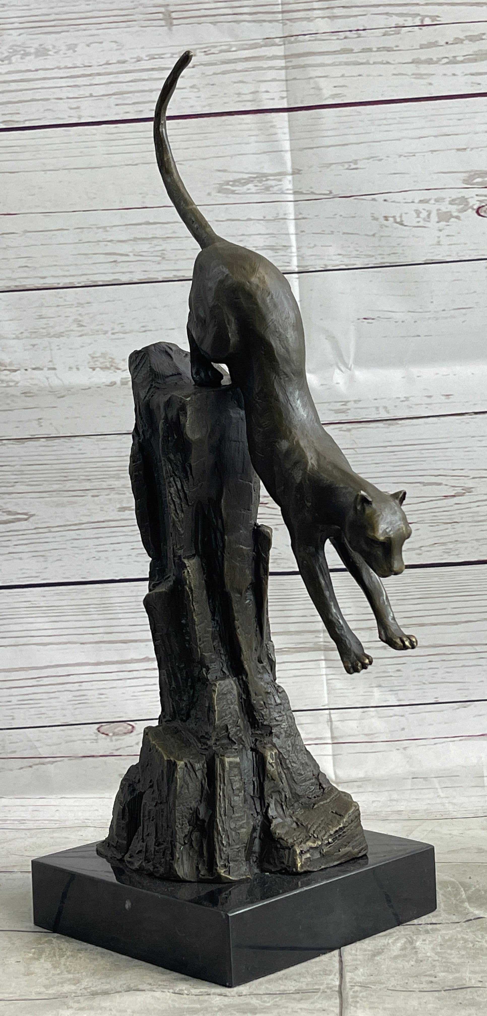 Panther Cougar Mountain Lion Leaping Pouncing Bronze Sculpture