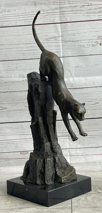Panther Cougar Mountain Lion Leaping Pouncing Bronze Sculpture
