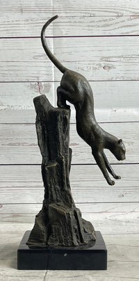 Panther Cougar Mountain Lion Leaping Pouncing Bronze Sculpture