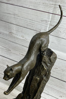 Panther Cougar Mountain Lion Leaping Pouncing Bronze Sculpture