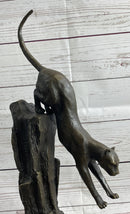 Panther Cougar Mountain Lion Leaping Pouncing Bronze Sculpture