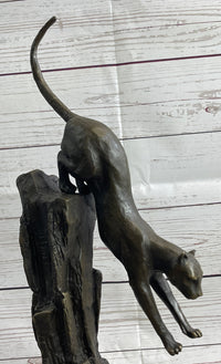 Panther Cougar Mountain Lion Leaping Pouncing Bronze Sculpture