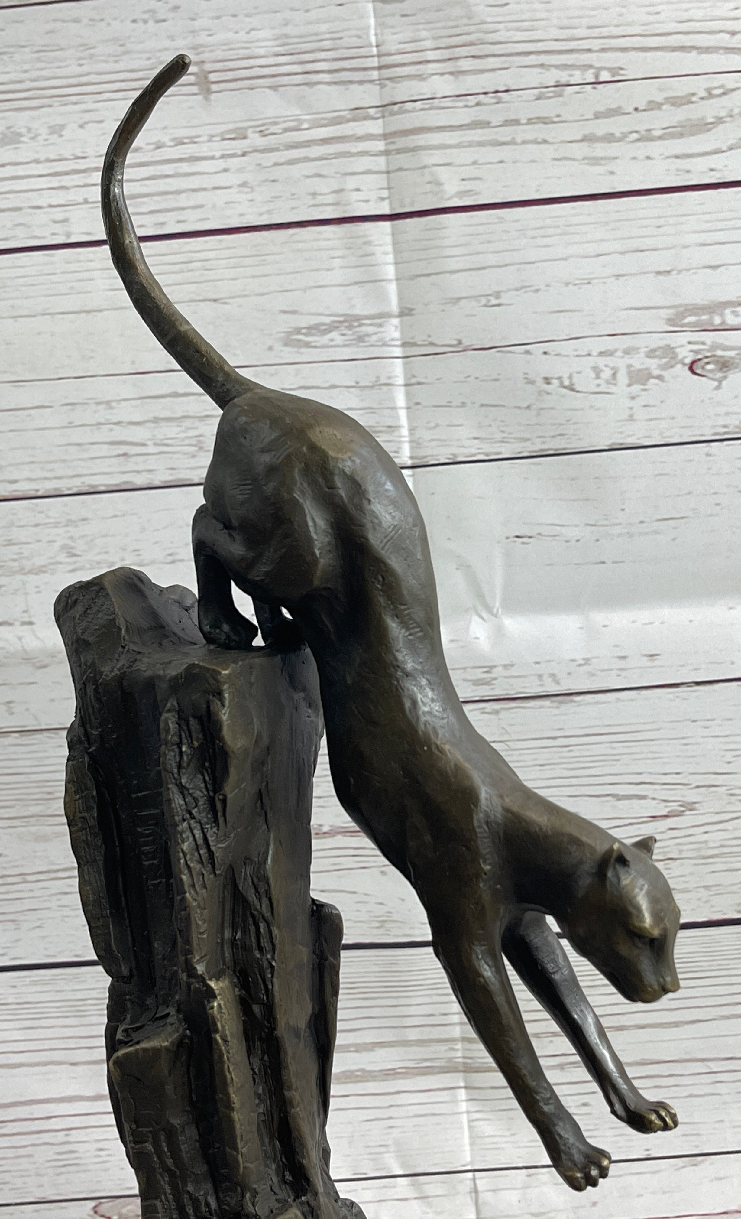 Panther Cougar Mountain Lion Leaping Pouncing Bronze Sculpture