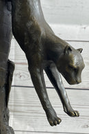 Panther Cougar Mountain Lion Leaping Pouncing Bronze Sculpture