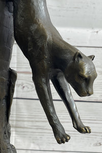 Panther Cougar Mountain Lion Leaping Pouncing Bronze Sculpture