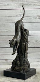 Panther Cougar Mountain Lion Leaping Pouncing Bronze Sculpture